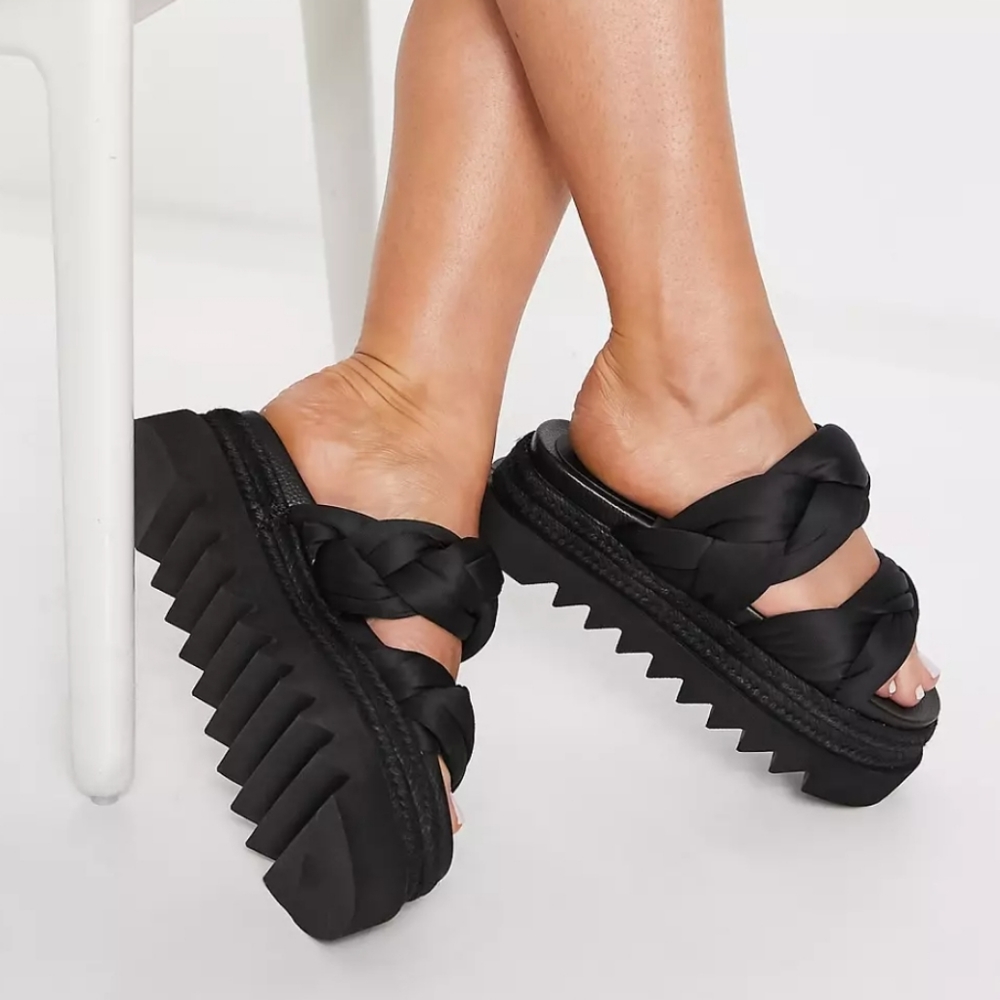 ASOS DESIGN Black Tiny Padded Plaited Flatform Mules  7
